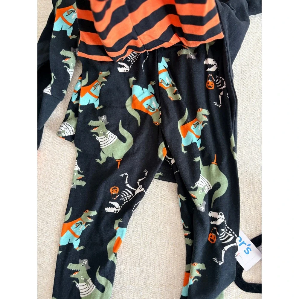 Carter's Halloween Pajamas 4pc Set 4T Black Orange NEW Glow Dinosaur Skeleton